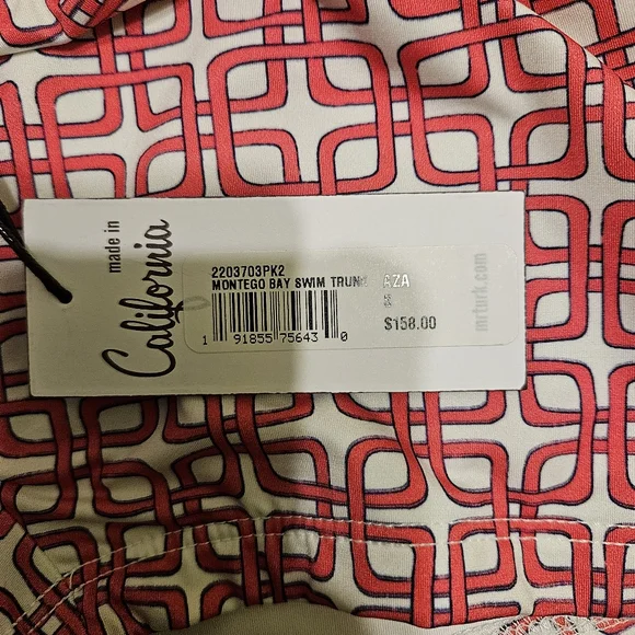 Mr. Turk Montego Bay Swim Trunk Size Small Pink White - Picture 6 of 7